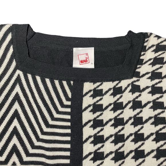 Vintage Mondi Square Neck Knit Sweater Black White Geometric Pattern Sze 34 - Picture 3 of 6